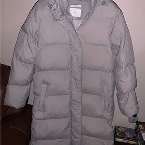 Gray Full Length Hooded Puffer Parka Coat M